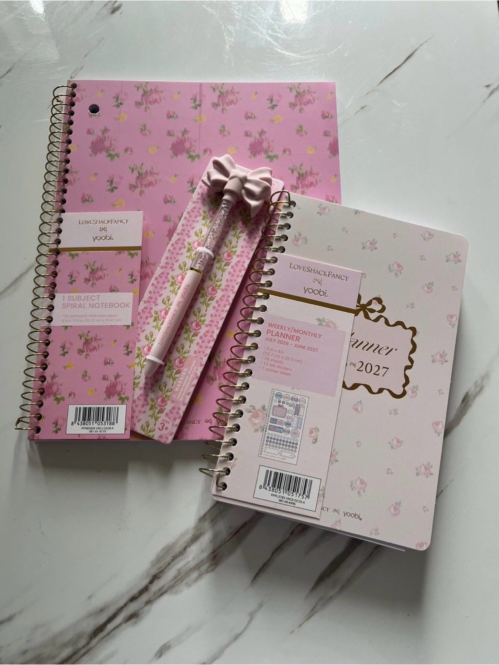 LoveShackFancy x Yoobi Pink Floral Spiral Planner Pen & Notebook
